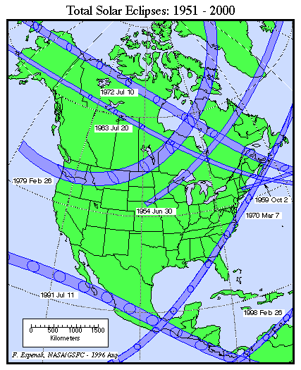path of historical eclipses in N. America