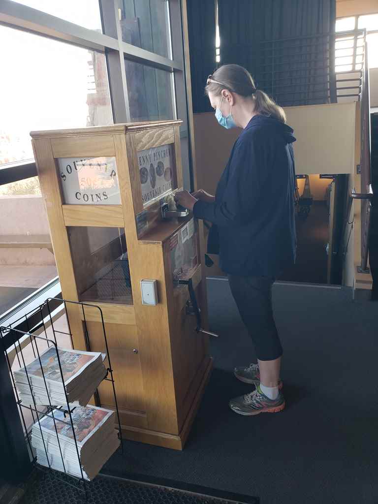 Diana squishing pennies in Visitor's Center