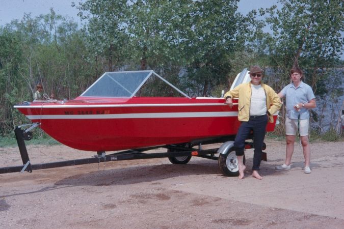 Dick and son, Noel, with their speedboat